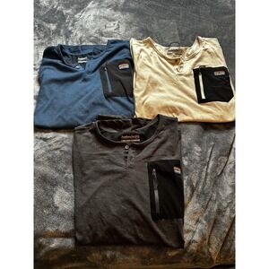 Men's NEW 3lot‎ Avalanche 2 Button Henley Tee Chest Patch XXL Gray, Navy, Beige